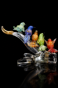 Doves on a Branch — Murano Glass Sculpture — view 2