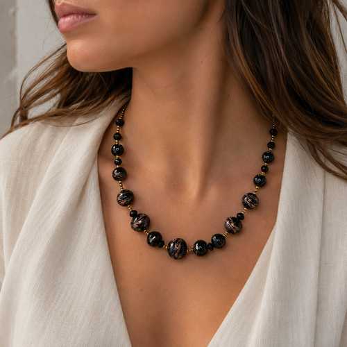 Amalfi Noir — Collier en verre de Murano