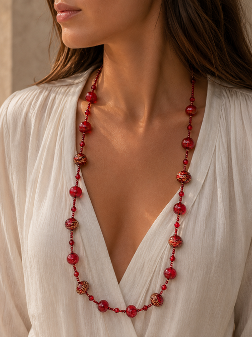 Amalfi Rouge — Collier long en verre de Murano