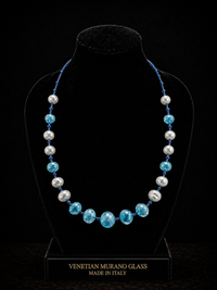 Positano Azurblau — Lange Halskette aus Muranoglas