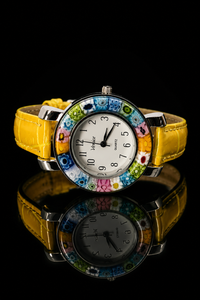 Murano Glass Watch — Mod. Space, Yellow Strap