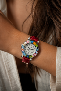 Murano Glass Watch — Mod. Space, Red Strap — view 3
