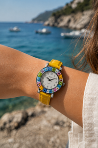 Murano Glass Watch — Mod. Space, Yellow Strap — view 3