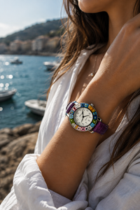 Murano Glass Watch — Mod. Space, Violet Strap — view 3