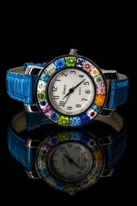 Murano Glass Watch — Mod. Space, Light Blue Strap