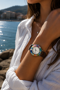 Murano Glass Watch — Mod. Space, Brown Strap — view 2