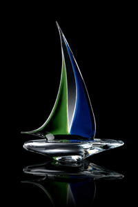 Murano Glass Sailing Boat Sculpture — Blue & Green