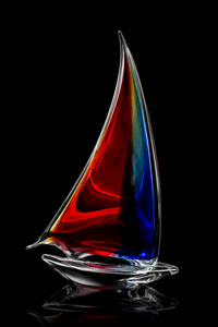Murano Glass Sailing Boat Sculpture — Red & Blue