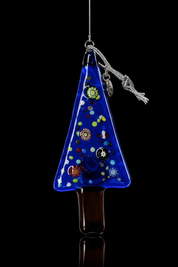 Murano Glass Christmas Pine Ornament — Blue