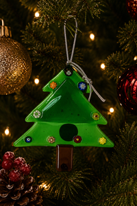 Murano Glass Christmas Tree Ornament — Green & Gold — view 2
