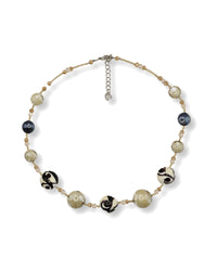 Capri Ivory Murano glass necklace — collar necklace of champagne beads and ivory spheres with black swirls, second view