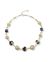 Capri Ivory Murano glass necklace — collar necklace of champagne beads and ivory spheres with black swirls