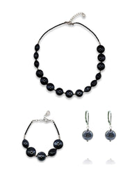 Tosca Black Murano glass jewelry set — necklace, bracelet and earrings