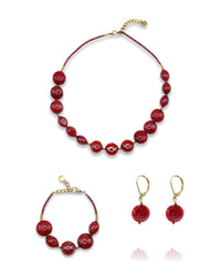 Tosca Red Murano glass jewelry set — necklace, bracelet and earrings