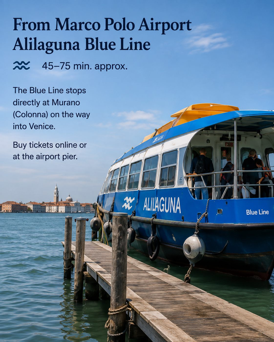 Alilaguna Blue Line boat, connecting Marco Polo Airport directly to Murano