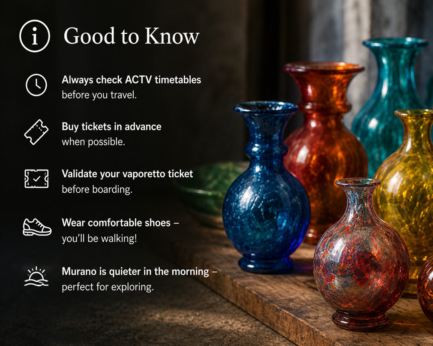 Good to know: practical tips for visiting Murano, with hand-blown Murano glass vases