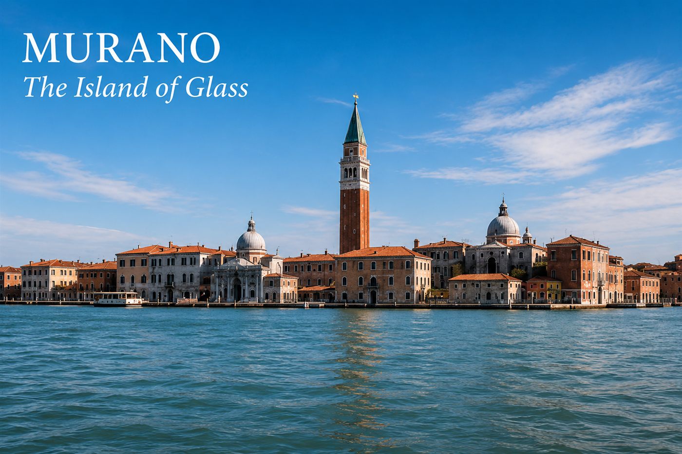 Murano, the island of glass, seen from the lagoon at sunrise