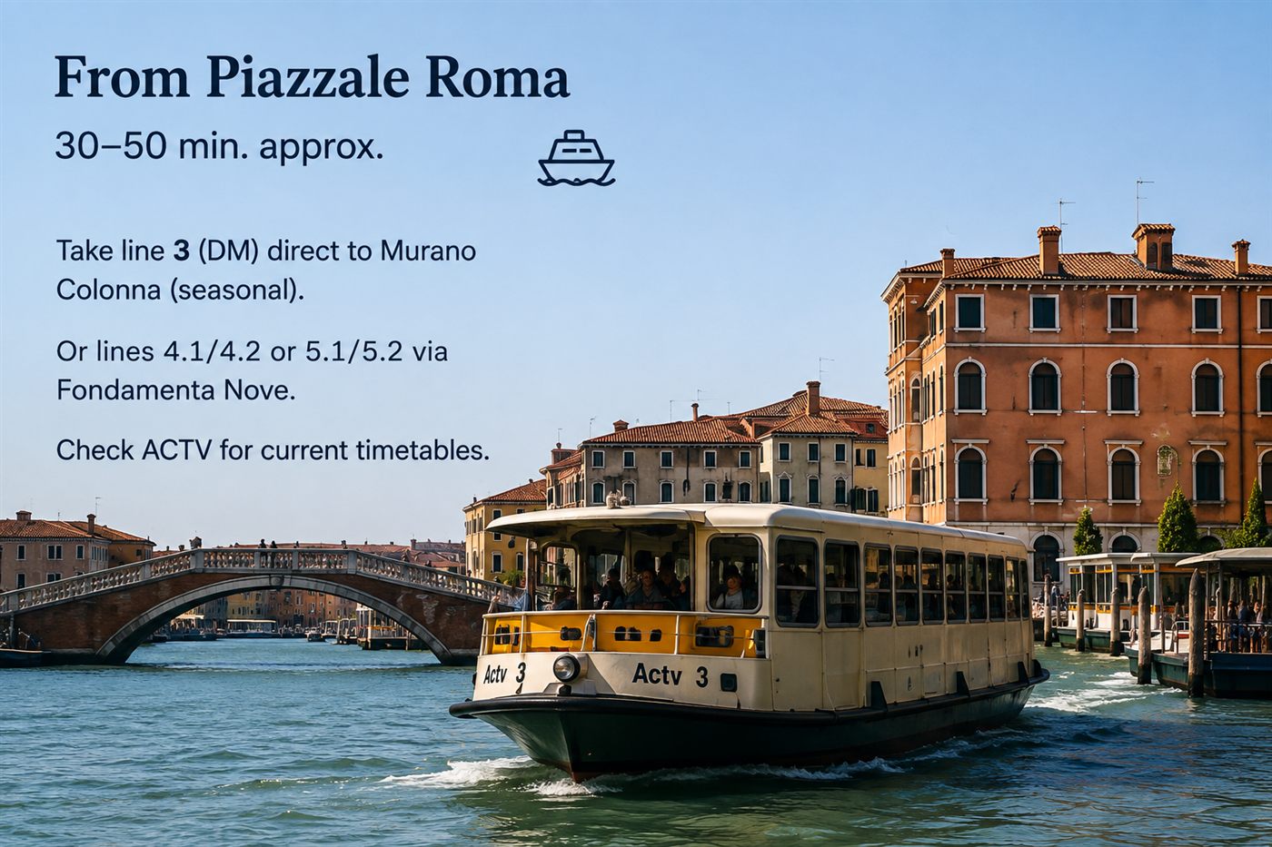 Vaporetto line 3 near Piazzale Roma, the direct route to Murano